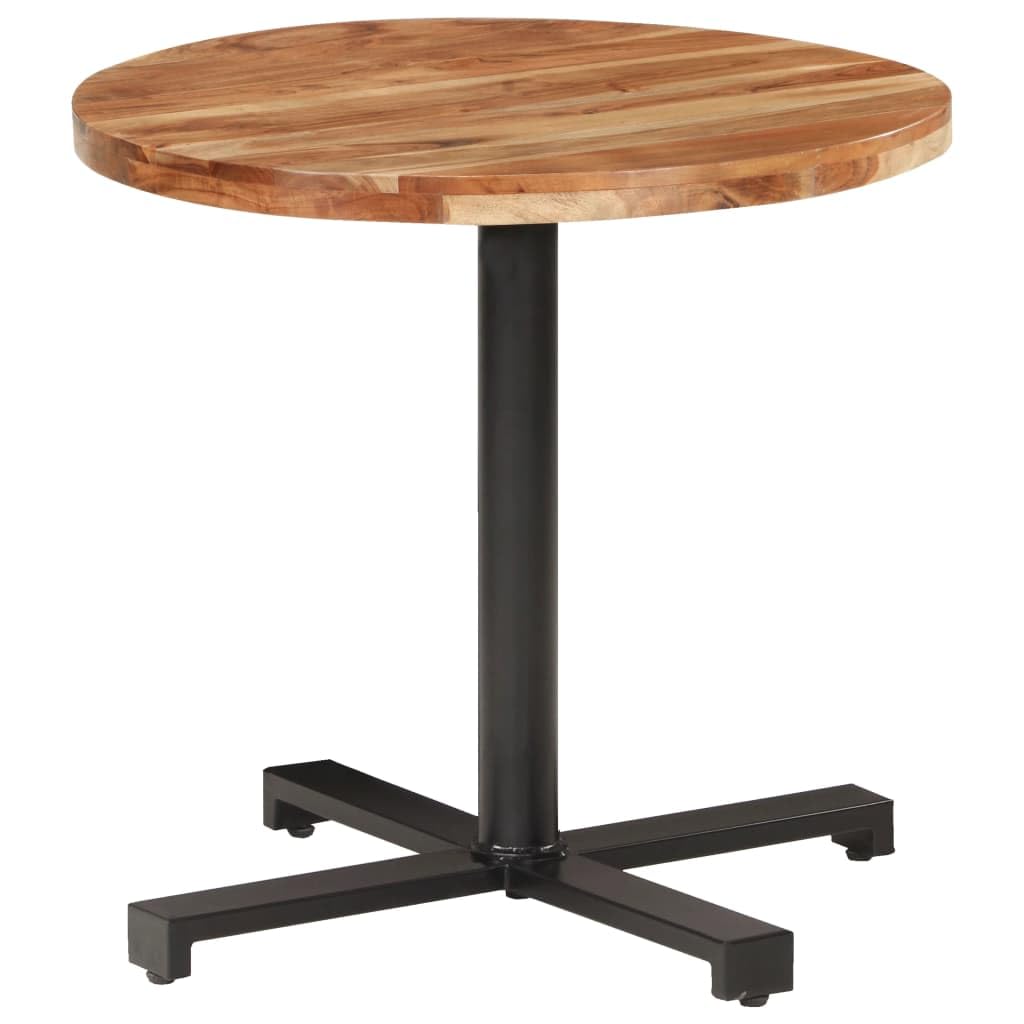 vidaXL Round Bistro Table, Versatile Solid Acacia Wood Table with Black Powder-Coated Iron Base, Perfect Dining Table for Indoors or Outdoors