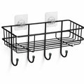 Cookzesa WallMounted Wire Basket Shelf With 4 Hooks, Black, Adhesive, NoDrill Storage Organiser