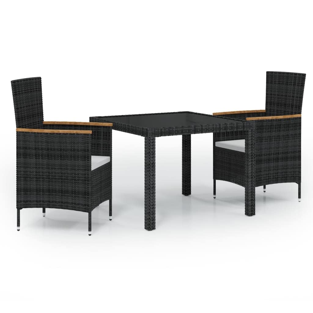 vidaXL 5-Piece Patio Dining Set-Poly Rattan Black with Cream Cushions, Powder-Coated Steel Frame & Tempered Glass Table- for Outdoor/Garden