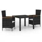 vidaXL 5-Piece Patio Dining Set-Poly Rattan Black with Cream Cushions, Powder-Coated Steel Frame & Tempered Glass Table- for Outdoor/Garden