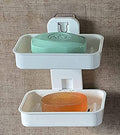 JAPZIYA Plastic Magic Sticker Double Layer Soap Box 2 Dish Soap Box Wall Mounted Soap Tray for Bathroom Washroom with Strong Sel