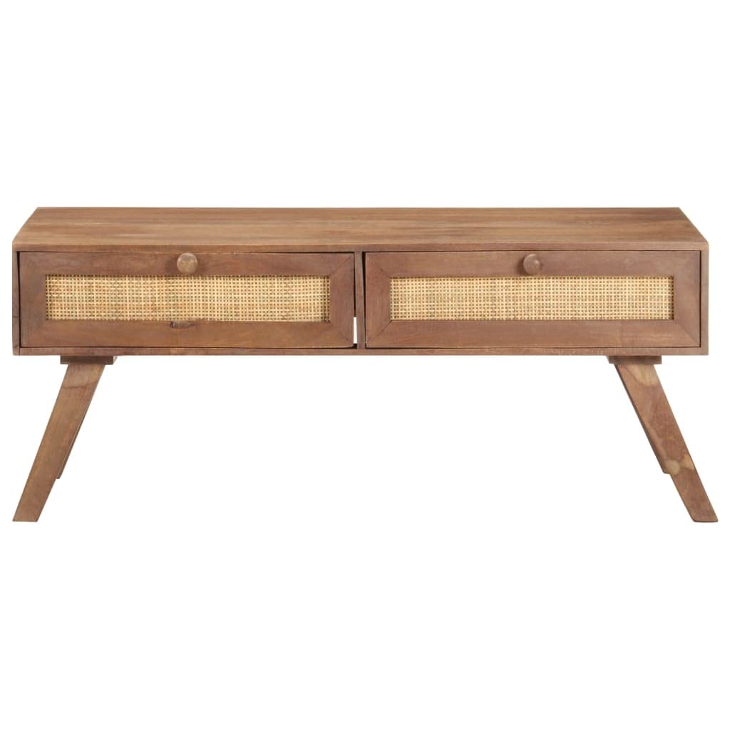 vidaXL Solid Mango Wood Coffee Table with 2 Drawers - Rustic Charm Rectangular Wooden Couch Table with Ample Display and Storage Space - 39.4x23.6x15.7