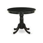 East West Furniture Anga5-Abk-24 5 Piece Dining Table Set For 4 Includes A Round Kitchen Table With Pedestal And 4 Black Linen Fabric Parsons Dining Chairs, 36X36 Inch, Wirebrushed Black