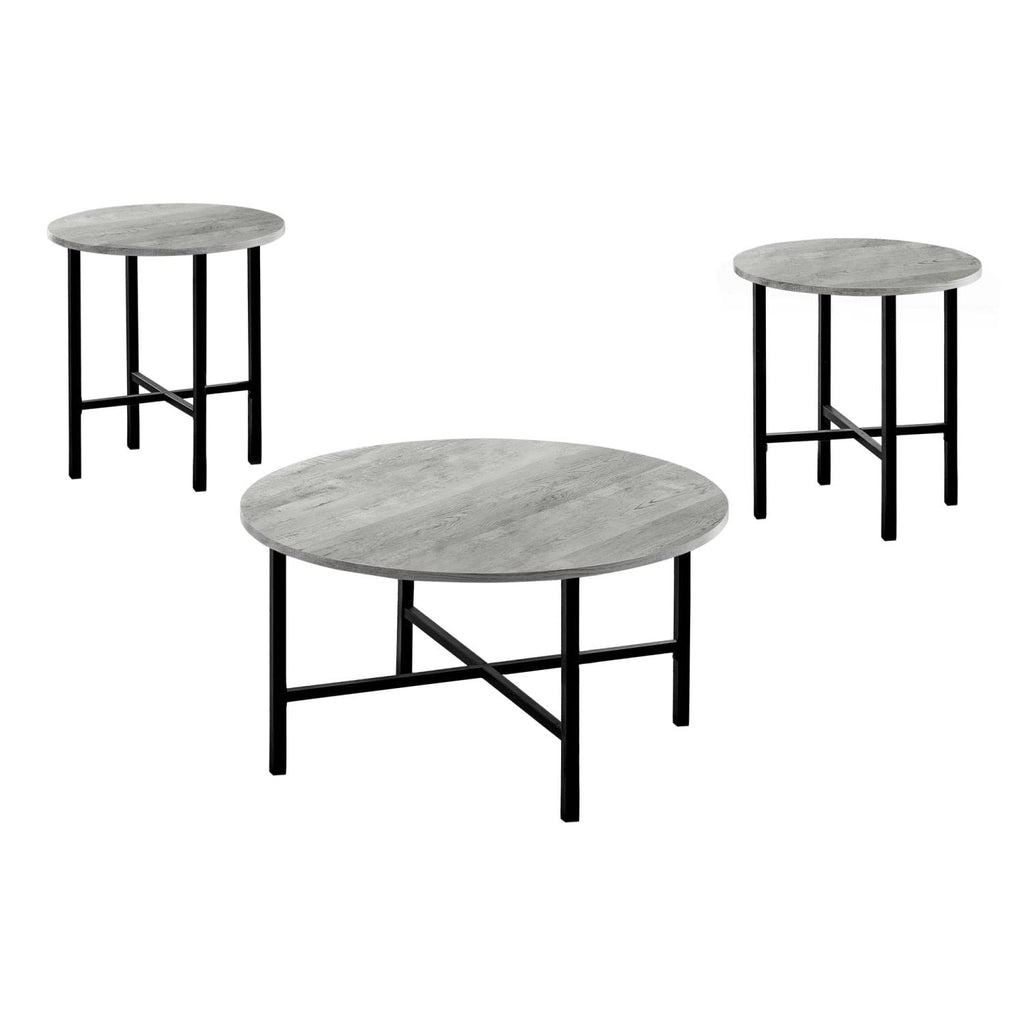 Monarch Specialties Coffee Set of 3 for Living Room Round Metal Legs Includes Cocktail 2 End Ocassional Table Set, Grey