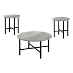 Monarch Specialties Coffee Set of 3 for Living Room Round Metal Legs Includes Cocktail 2 End Ocassional Table Set, Grey