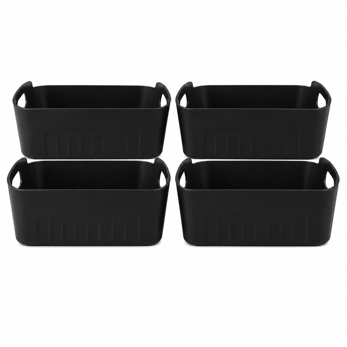 Multipurpose Plastic Storage Basket Pack of 4 | Storage Organizer Bin with Handles for Kitchen, Bathroom, Office & Closet | Blac
