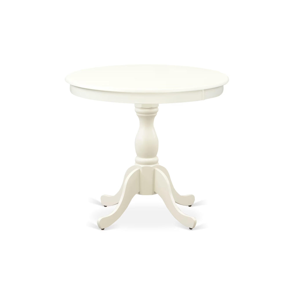 East West Furniture AMDA3-LWH-W 3 Piece Dinette Set for Small Spaces Contains a Round Kitchen Table with Pedestal and 2 Dining Chairs, 36x36 Inch, Linen White