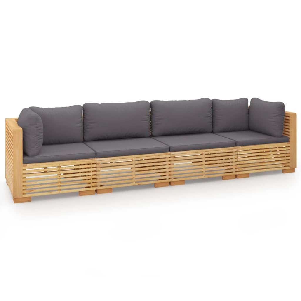 vidaXL Patio Furniture Set 4 Piece, Outdoor Sectional Sofa with Cushions, Patio Lounge Set for Garden Lawn Backyard, Solid Wood Teak