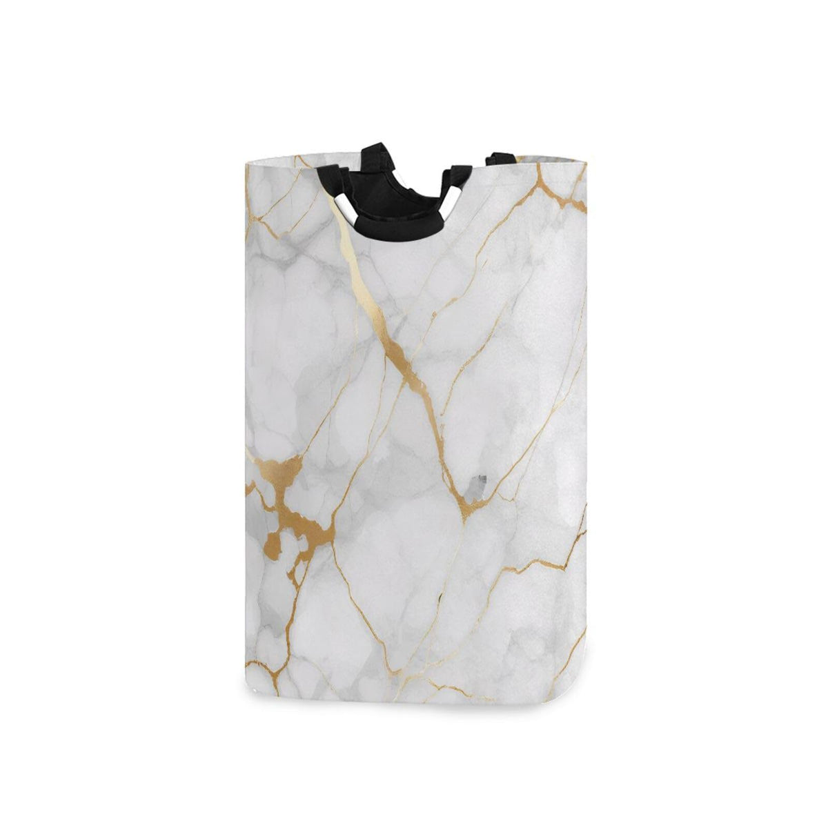 Kigai White Gold Marble Texture Laundry Basket Collapsible Laundry Hamper with Handles Clothes Organizer Foldable Waterproof Was
