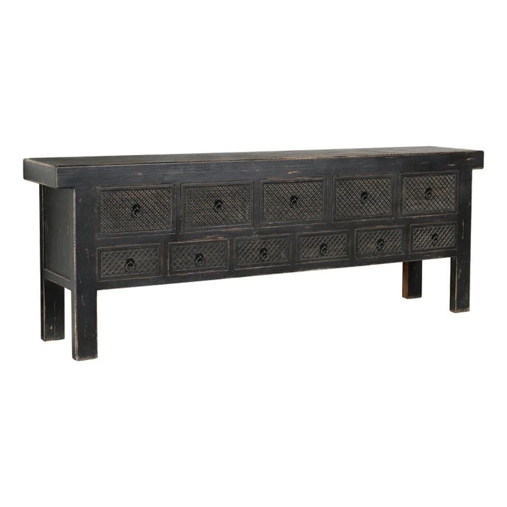 Kosas Home Lahey 11-Drawer Reclaimed Pine Wood Console Table in Black