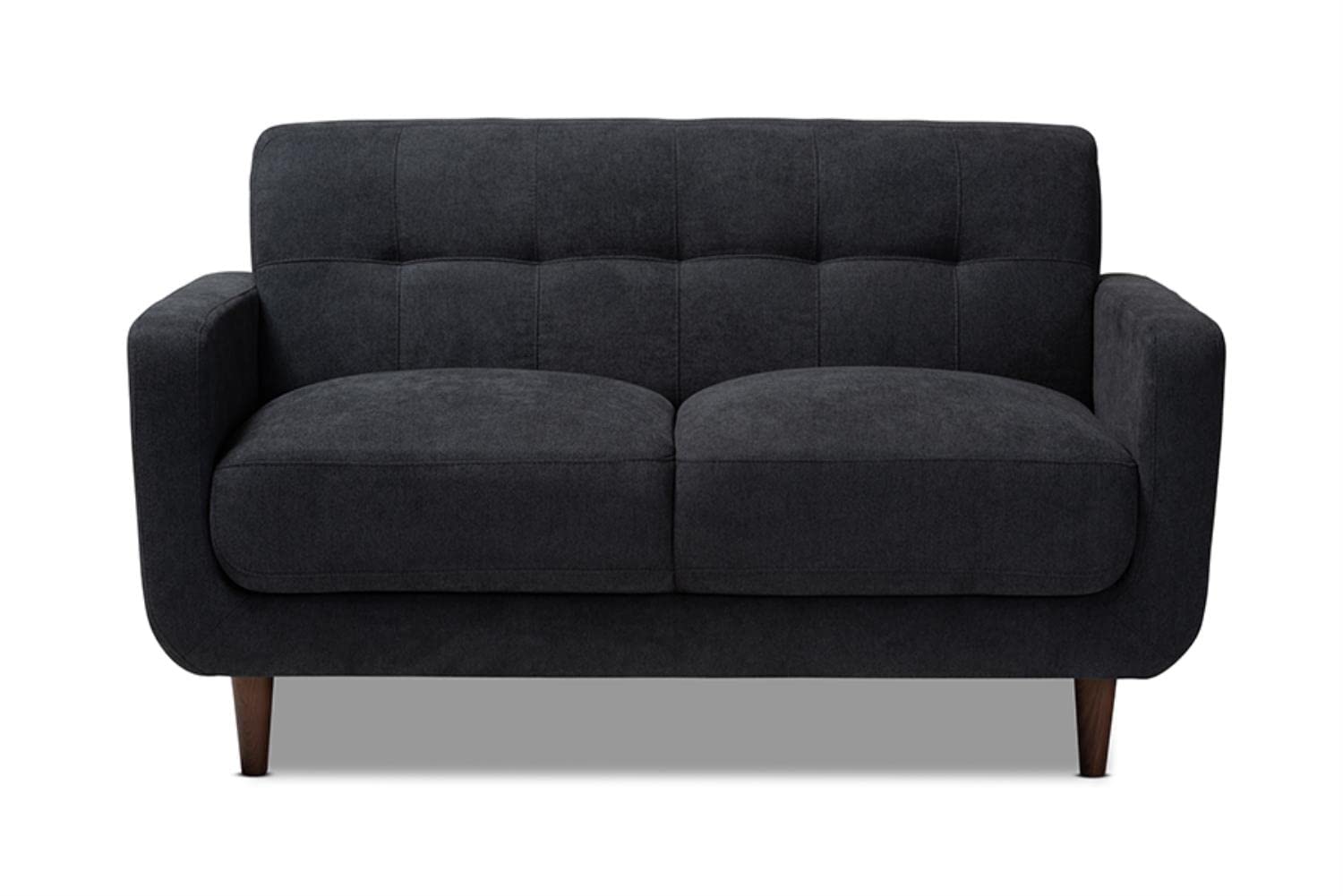 Baxton Studio Allister Mid-Century Modern Dark Grey Fabric Upholstered Loveseat