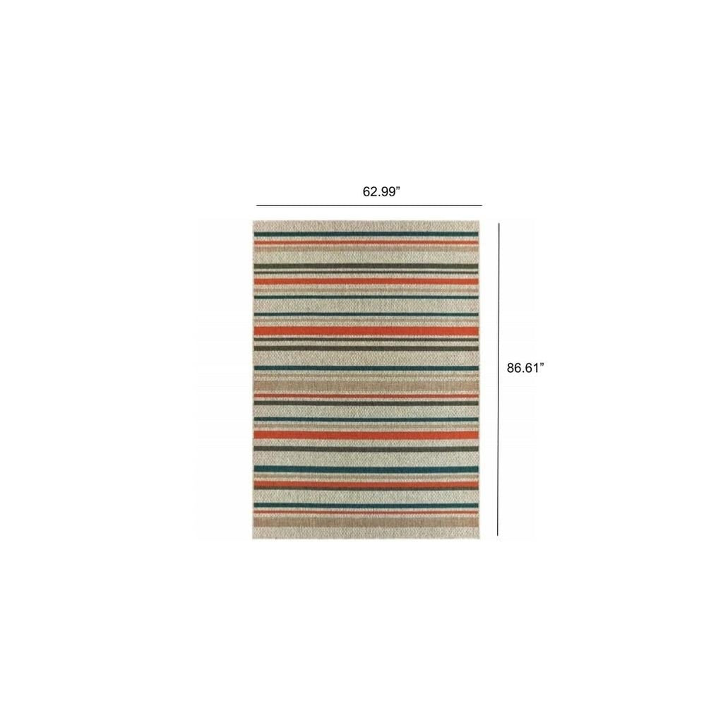 HomeRoots 5' x 7' Blue and Gray Striped Indoor Outdoor Area Rug