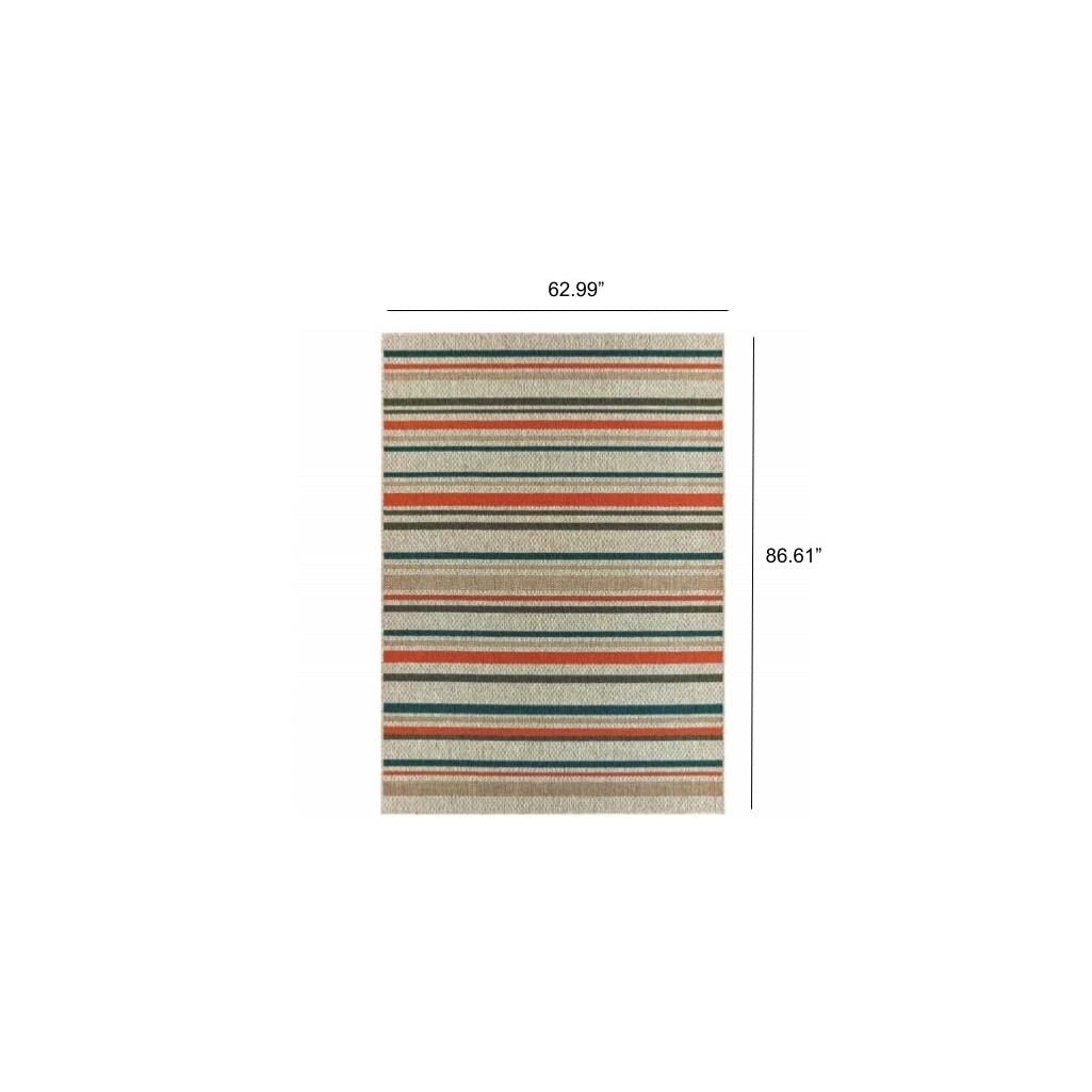 HomeRoots 5' x 7' Blue and Gray Striped Indoor Outdoor Area Rug