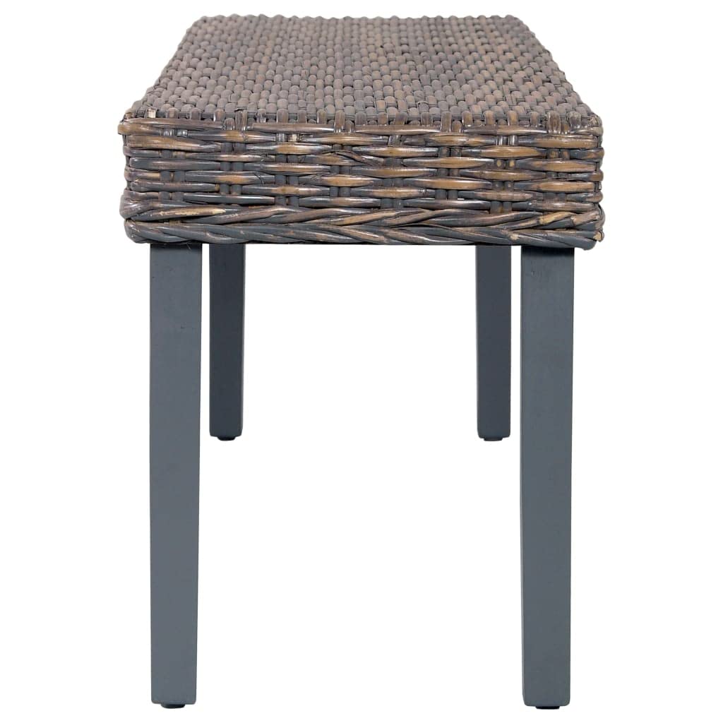 vidaXL Bench 43.3" Gray Natural Kubu Rattan and Solid Mango Wood