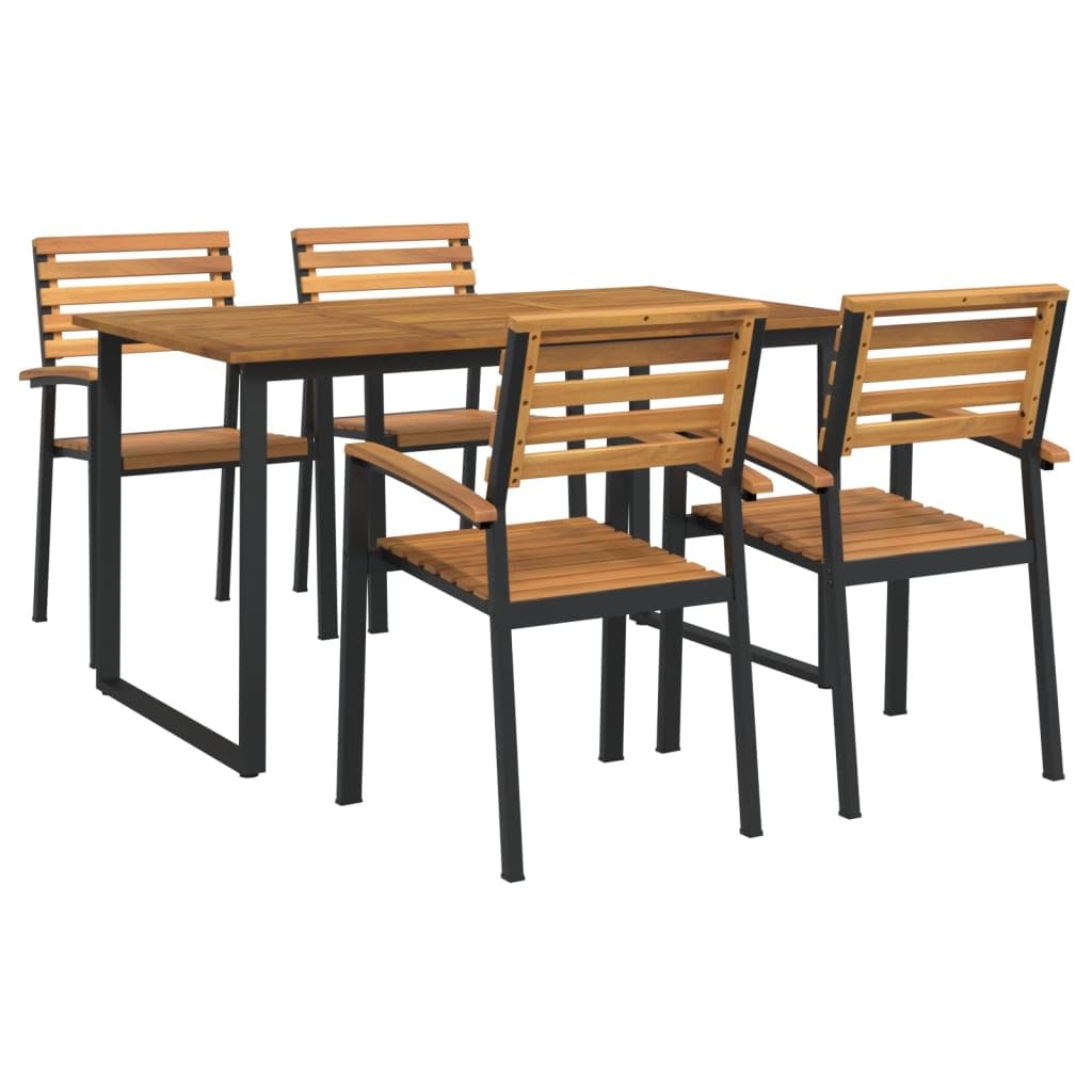 Solid Acacia Wood & Metal Industrial Style 5-Piece Patio Dining Set