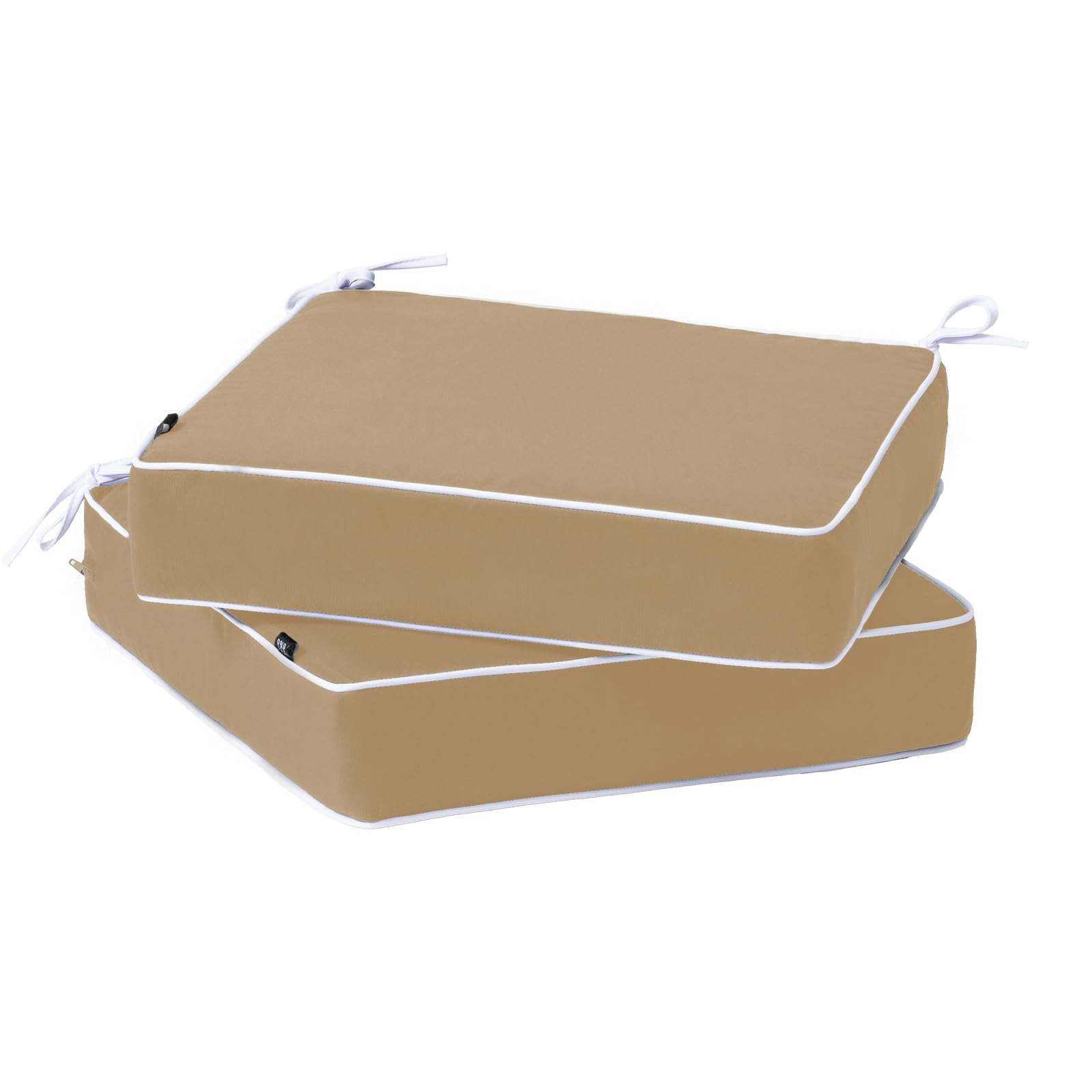 Pnp Fkjp 2 Pack Outdoor Chair Cushion 20' X 20' X 4', Waterproof Outdoor Seat Cushions With Non-Skid Ties, Khaki (Cushion + C