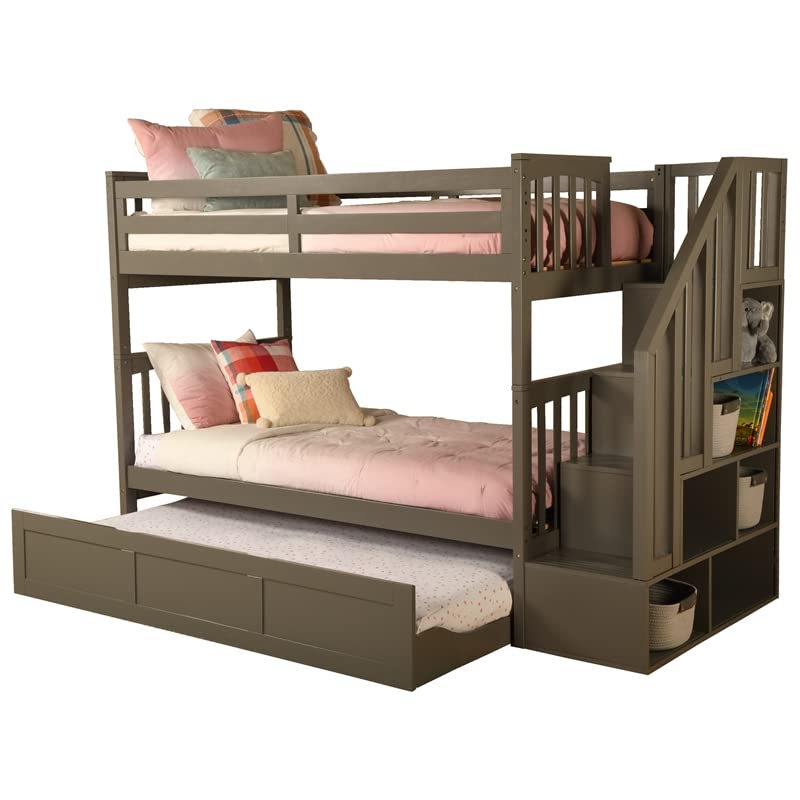 Kodiak Furniture Kelcie Twin/Twin Wood Bunk Bed with Storage and Trundle in Dark Gray