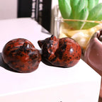Qinjiejie Red Obsidian Cat Crystals Decor Sleeping Cat Statue Healing Stone Decors Gift Pocket Polished Gemstones Figurine Offic