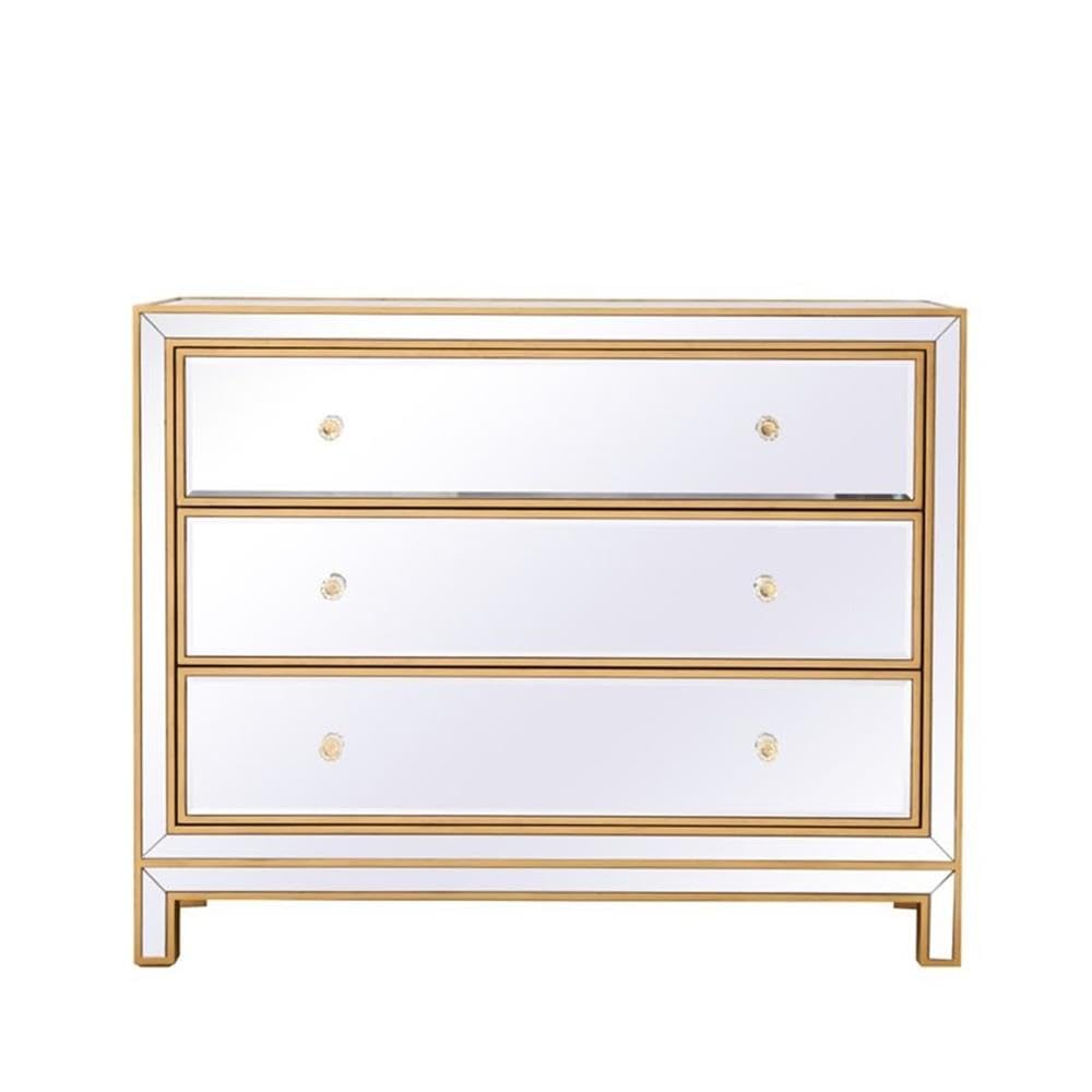 Elegant Decor Reflexion 3-Drawer Solid Wood and MDF Chest in Gold