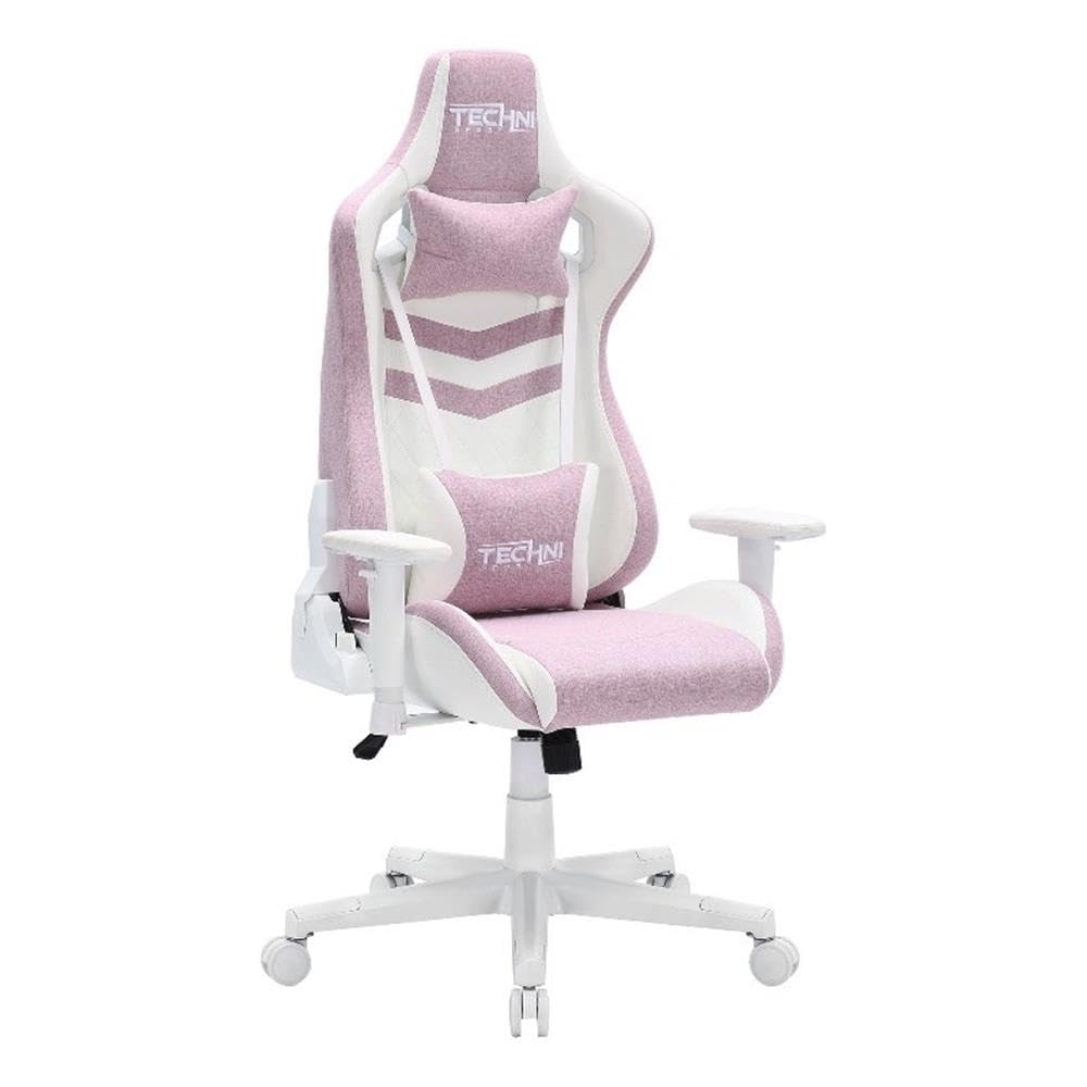 Techni Sport 17&quot; Modern Fabric Ergonomic Gaming Chair in Pink/White