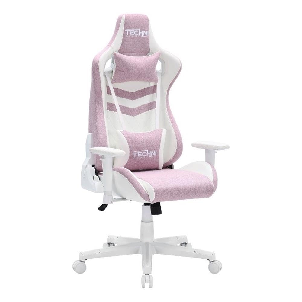 Techni Sport 17" Modern Fabric Ergonomic Gaming Chair in Pink/White