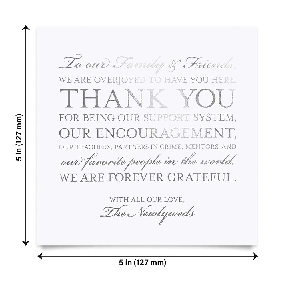Bliss Collections Wedding Reception Thank You Cards - Pack Of 50 Real Silver Foil Cards Are A Great Addition To Your Table Cente