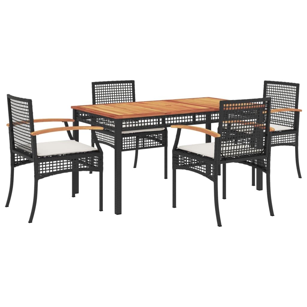 vidaXL Garden Dining Set 5 Pieces Black with Polyrattan Cushions