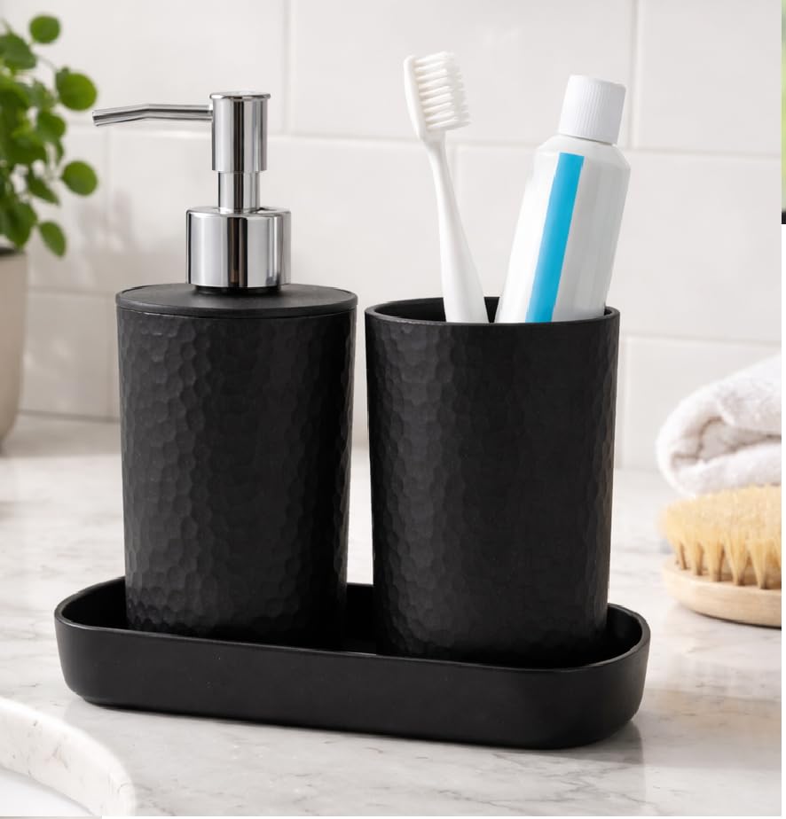 Laget 3Piece Bathroom Soap Dispenser Set With Toothbrush Holder And Tray Unbreakable Liquid Soap/Liquid/Shampoo/Hand Wash/Bottl