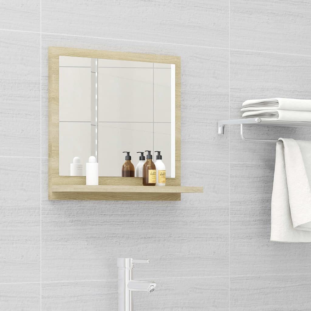 Vidaxl Contemporary Bathroom Mirror With Shelf - Wall-Mounted, Sonoma Oak Color, Durable Engineered Wood And Acrylic Construction - 15.7&quot;X4.1&quot;X14.6&quot; Dimensions