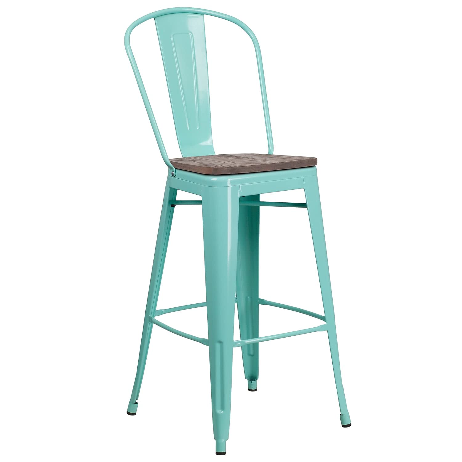 Flash Furniture 30&quot; High Mint Green Metal Barstool With Back And Wood Seat