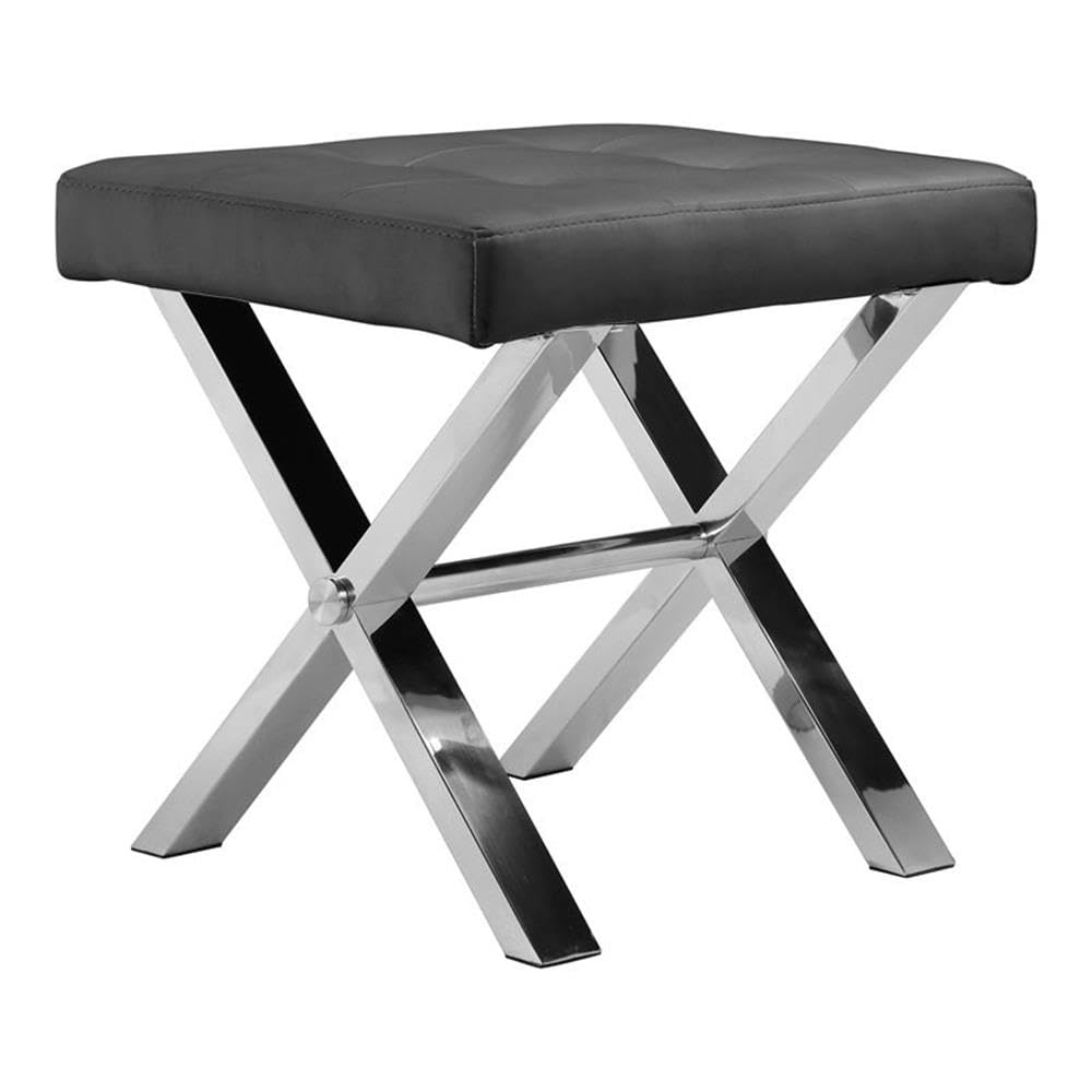 Pangea Home Beverly 18&quot; Modern Faux Leather & High Polished Steel Stool In Black