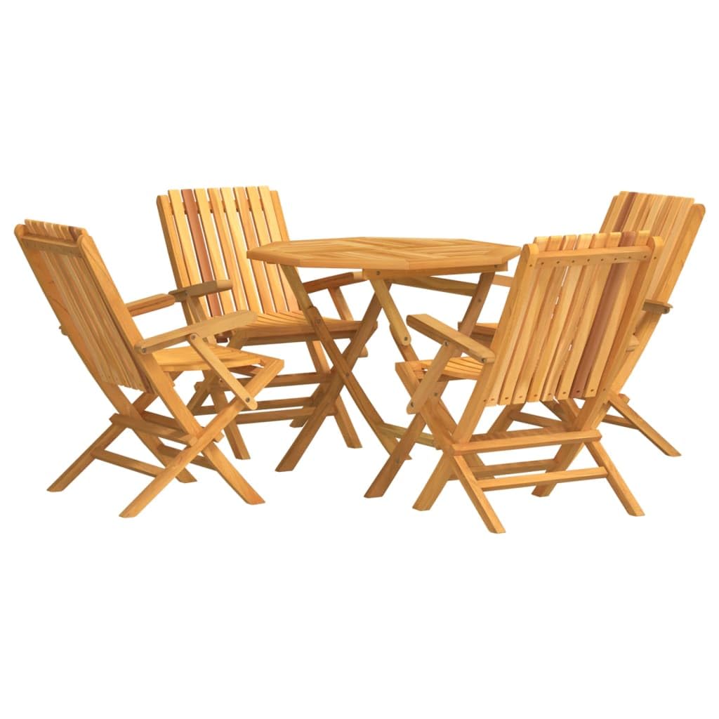 vidaXL 5 Piece Patio Dining Set in Solid Teak Wood - Foldable Design with Comfortable Seating and Sturdy Tabletop - Ideal for Outdoor Dining