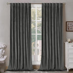 Bgment Grey Velvet Curtains 120 Inches Long For Living Room, Thermal Insulated Room Darkening Curtains Drapes Window Treatment W