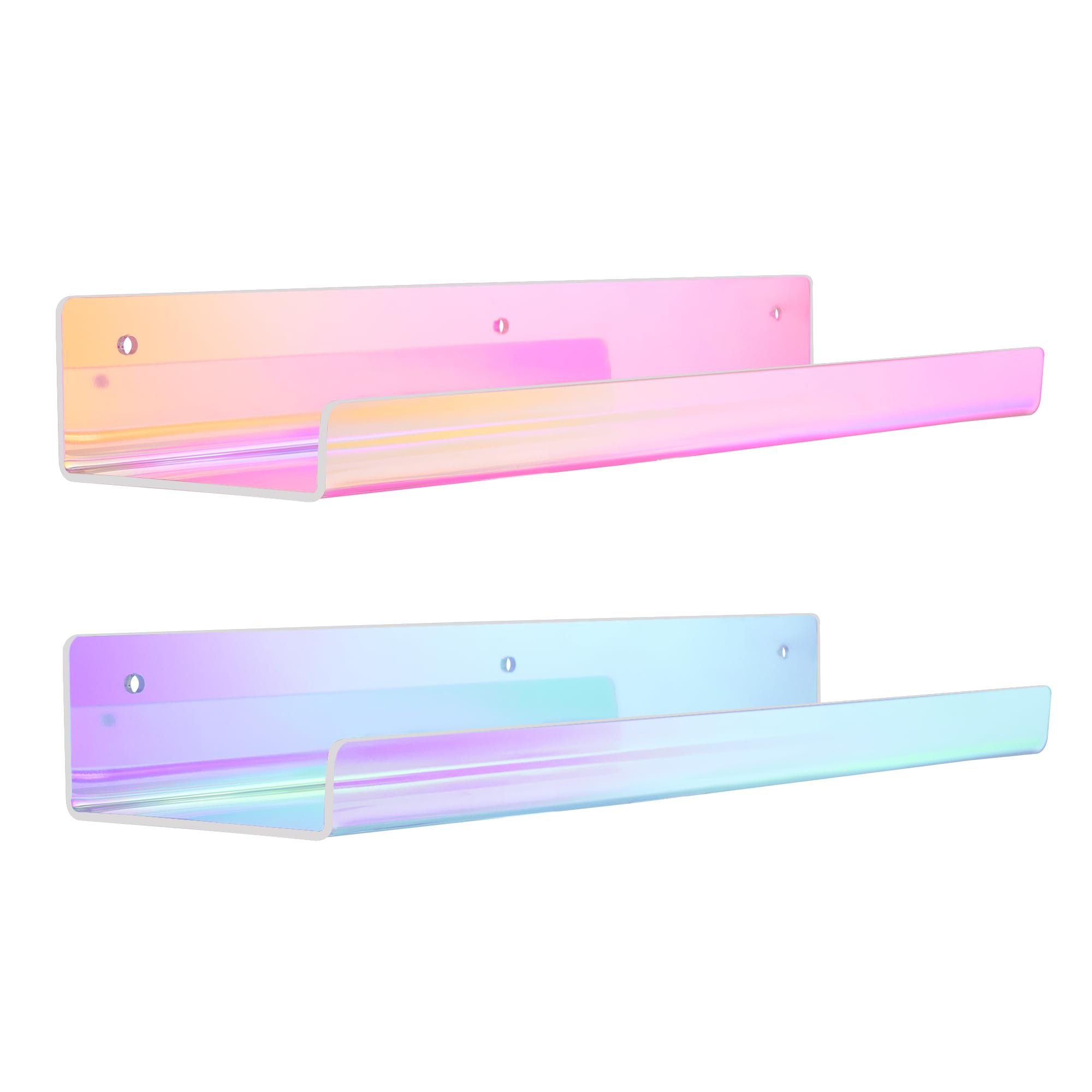 upsimples 2 Pack Acrylic Shelves for Wall Storage, 15 Floating Shelves, Kids Bookshelf, Nail Polish Holder, Perfume Display Shel