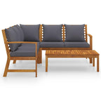 vidaXL 4-Piece Oil Finished Acacia Wood Patio Lounge Set - Modern Style Outdoor Seating with Coffee Table and Cushions - Dark Gray