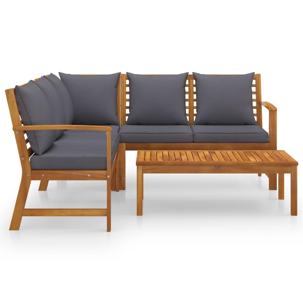 vidaXL 4-Piece Oil Finished Acacia Wood Patio Lounge Set - Modern Style Outdoor Seating with Coffee Table and Cushions - Dark Gray