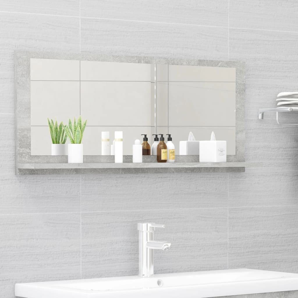 vidaXL Bathroom Wall Mirror with Shelf, 35.4&quot;x4.1&quot;x14.6&quot;, Modern Design, Durable Engineered Wood & Acrylic, Practical Storage, Concrete Gray Finish