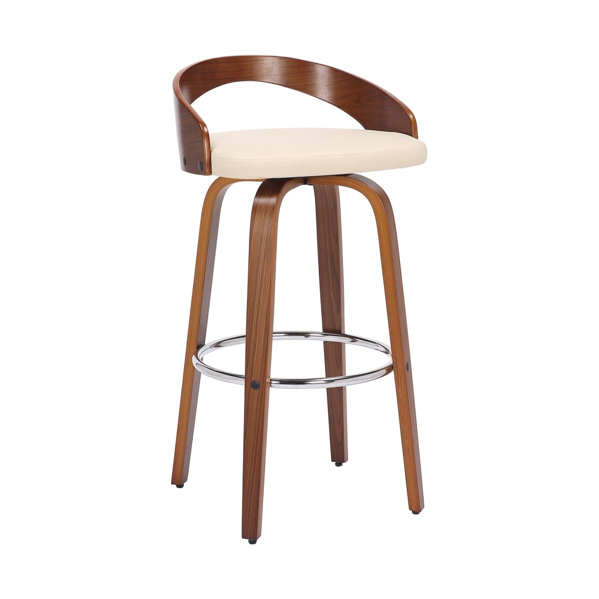 HomeRoots 476859 31 in. Faux Leather & Solid Wood Swivel Low Back Counter Height Bar Chair Cream