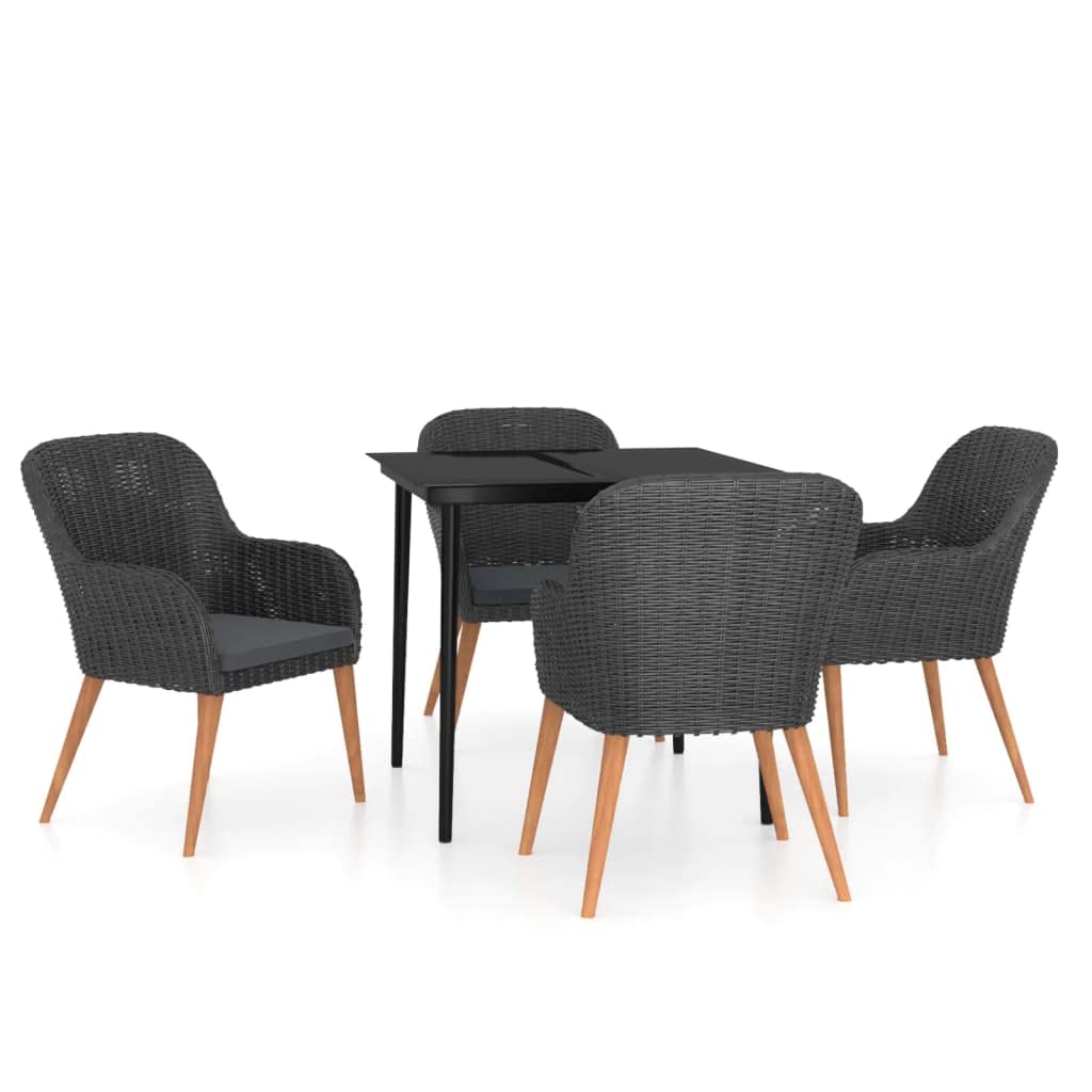 vidaXL 5-Piece Outdoor Patio Dining Set with Cushions, Poly Rattan and Powder-Coated Steel Construction, Easy Assembly, Black