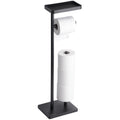 Clasin Home Toilet Paper Holder Stand, Free Standing Toilet Paper Holder with Storage and Metal Top Shelf, Black Toilet Paper St