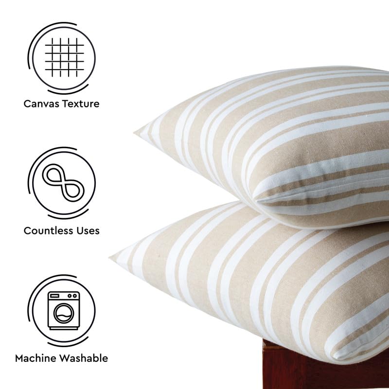 Encasa Homes Farmhouse Throw Pillow Covers Pack Of 2 24X24 Franca Beige Stripes | Decorative Cushion Covers No Insert | Pillow S