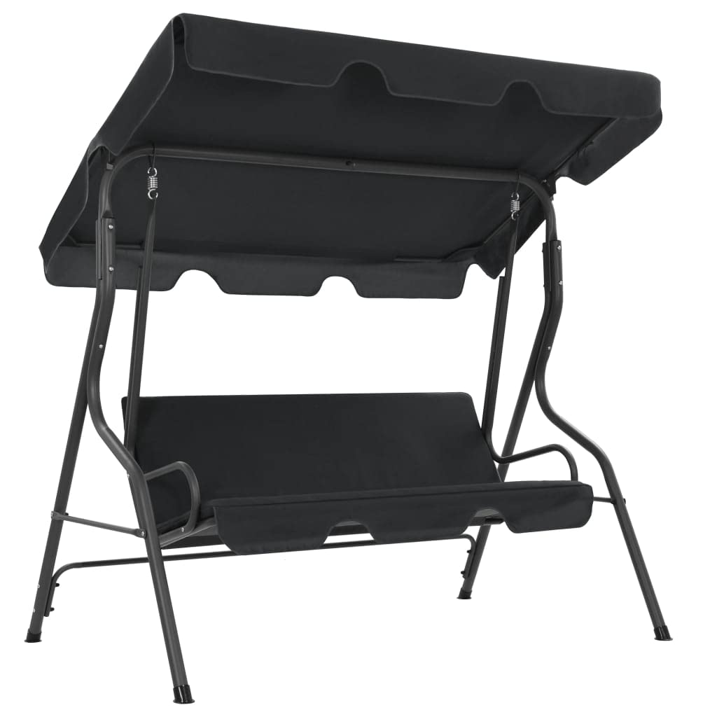 vidaXL Anthracite Garden Swing Bench with Canopy - Durable Powder-Coated Steel Frame with Polyester Seats - Outdoor Relaxation Swing Chair with Sun Shade