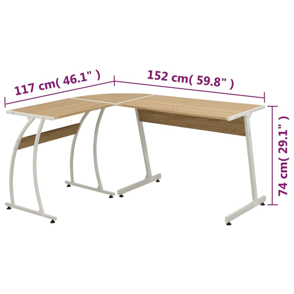 vidaXL Computer Desk, L-Shaped Computer Desk with Metal Legs, Home Office Writing Desk, Workstation, Industrial Modern, Oak Engineered Wood