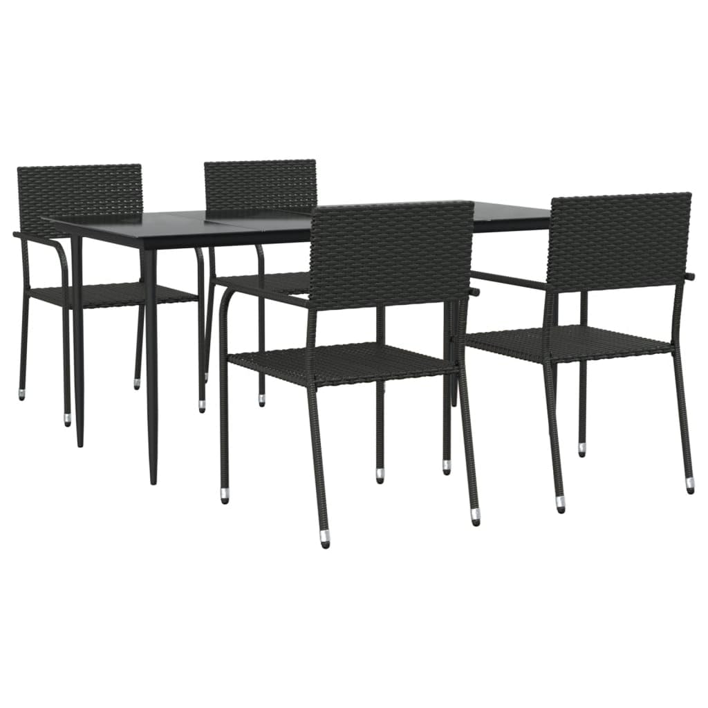 vidaXL - 7 Piece Patio Dining Set - Black Poly Rattan/Steel - Tempered Glass Table - Space-Saving Stackable Chairs for Garden/Patio/Deck/Backyard