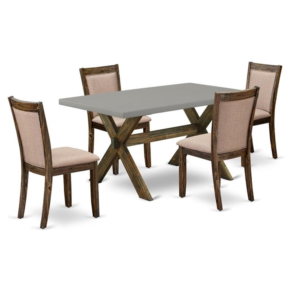 East West Furniture X796MZ716-5 5 Piece Kitchen Table Set for 4 Includes a Rectangle Dining Table with X-Legs and 4 Dark Khaki Linen Fabric Parson Dining Chairs, 36x60 Inch, Multi-Color