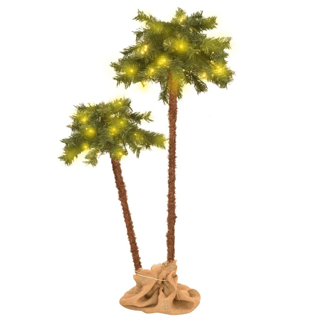 vidaXL Artificial Double Palm Tree with Integrated LEDs, Tropical Atmosphere Home Decor, Comes with Stand, Perfect for Holidays, Parties, & Festive Occasions, Green and Brown