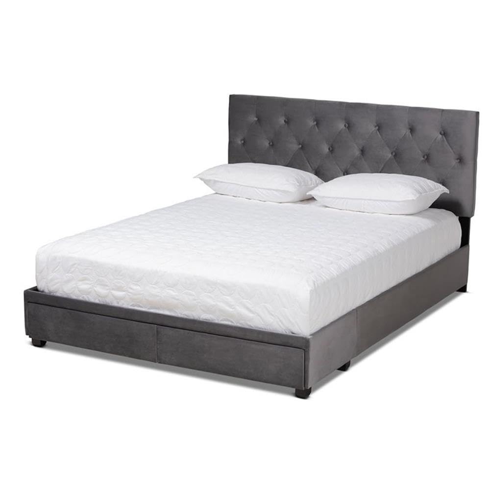 Baxton Studio Caronia Modern and Contemporary Grey Velvet Fabric Upholstered 2-Drawer King Size Platform Storage Bed