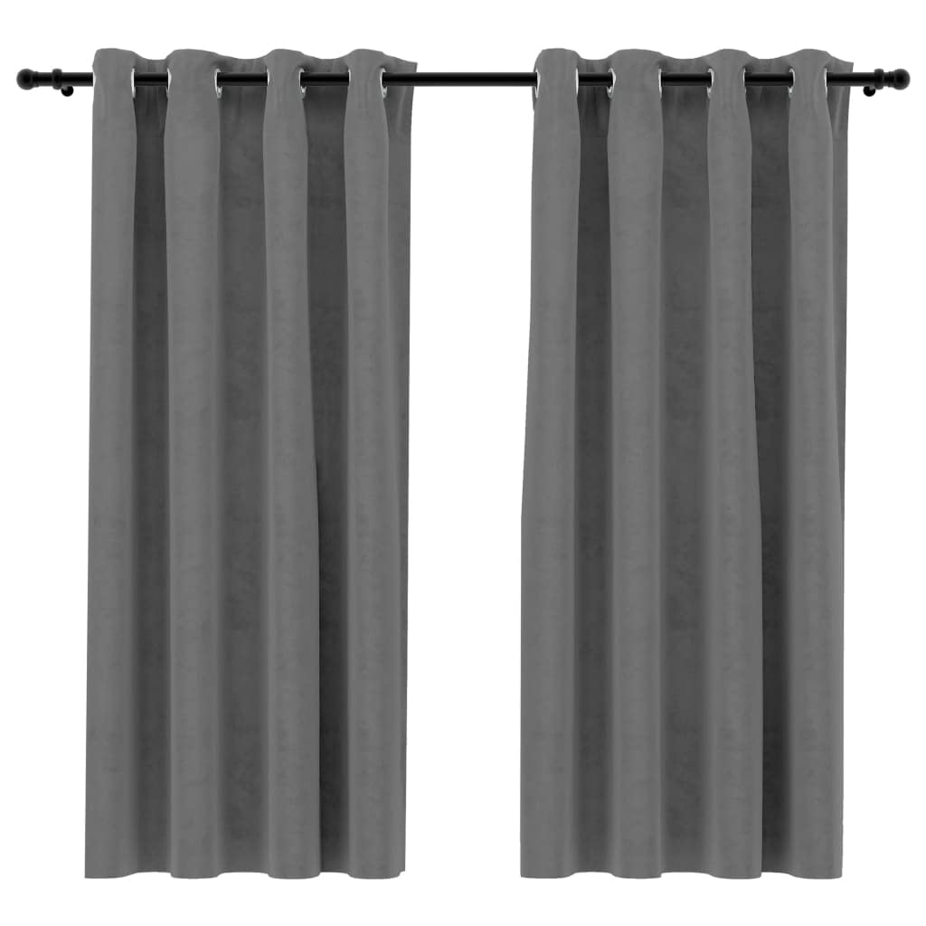vidaXL Blackout Curtains - Velvet 54&quot;x95&quot; - Gray with Rings - for Bedroom, Living Room and Office - Easy Installation - 2 pcs