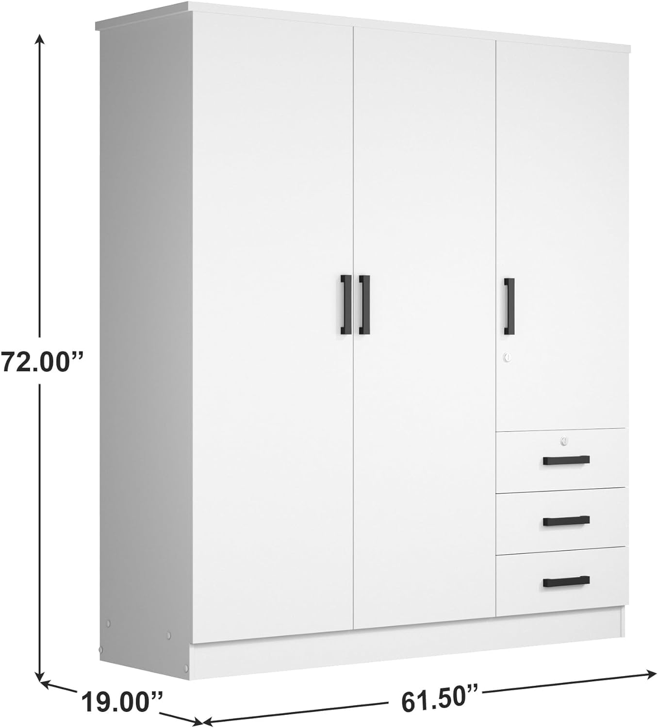Violet Wardrobe Closet 3 Doors and 3 Drawers (White)