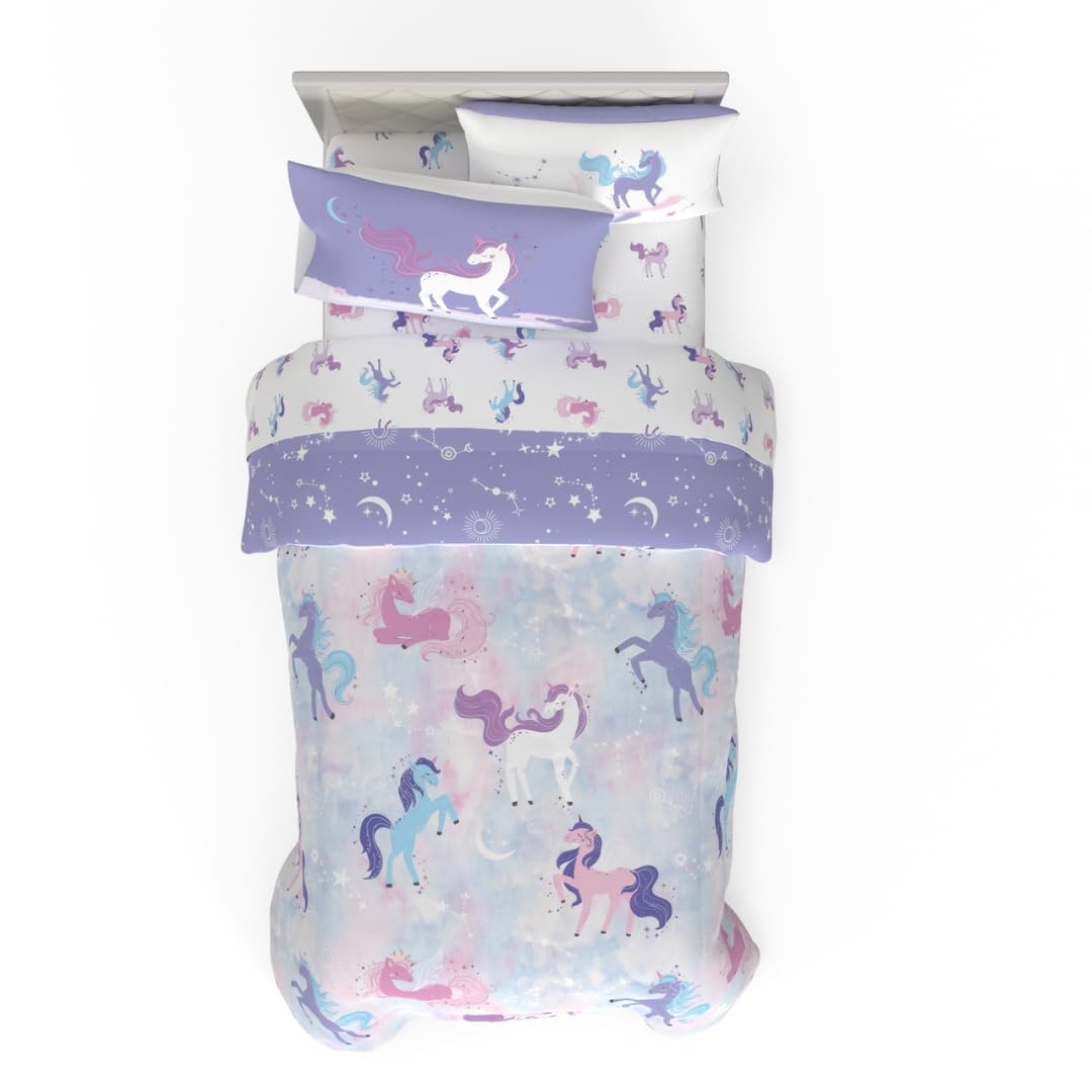Franco Morning Bird Unicorns Astrology Kids Bedding Super Soft & Cozy Reversible Microfiber Comforter And Sheet Set With Sham, 5